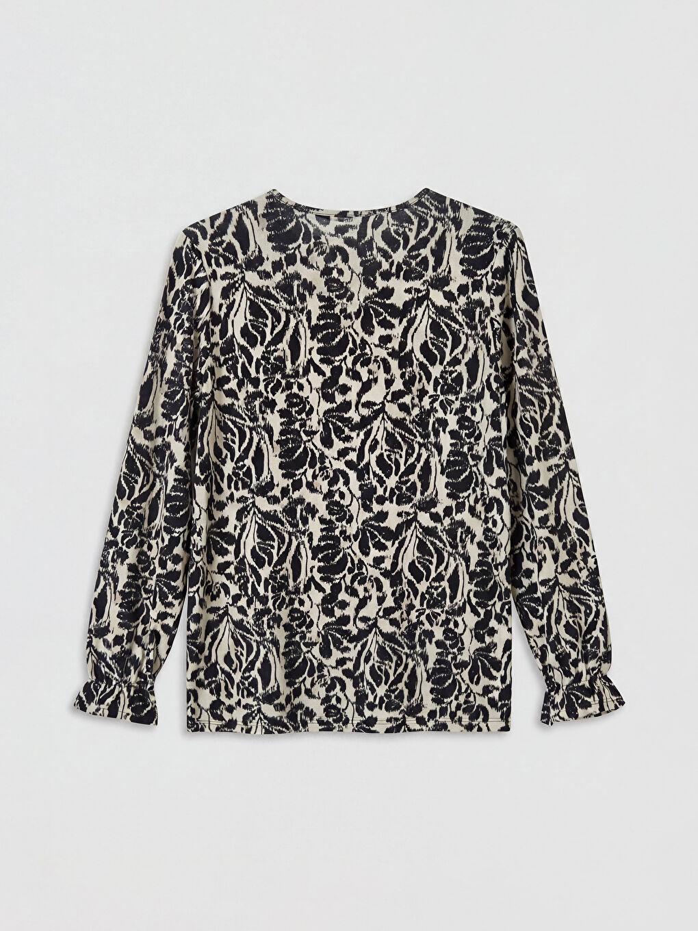 Bej Bisiklet Yaka Desenli Bluz-1