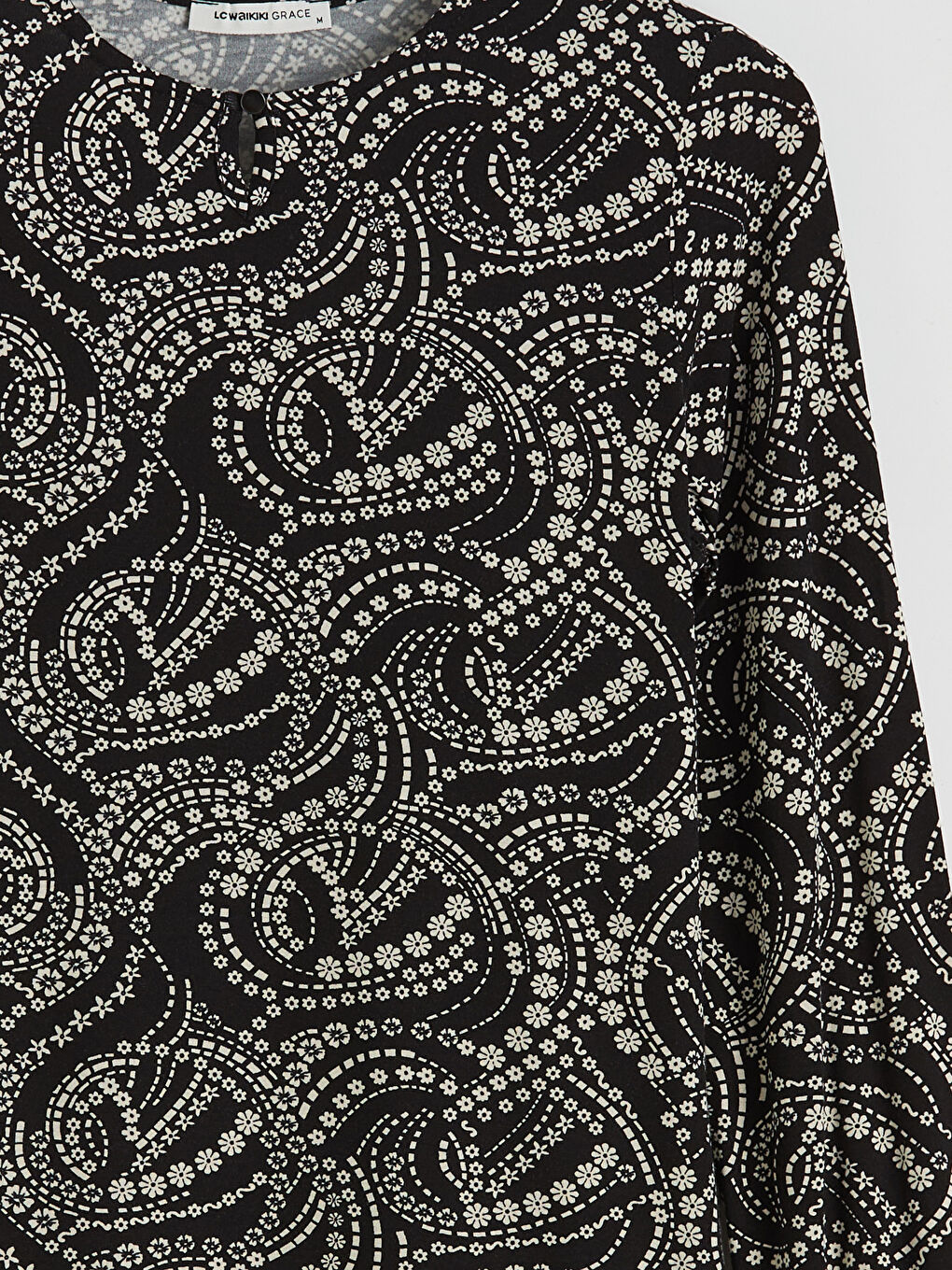 Siyah Bisiklet Yaka Desenli Bluz-5