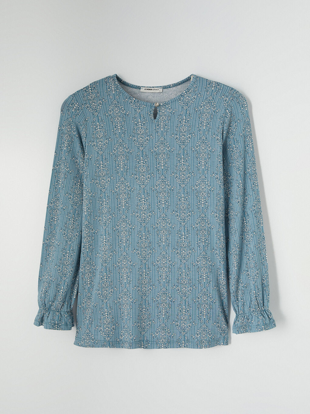 Mavi Bisiklet Yaka Desenli Bluz-4