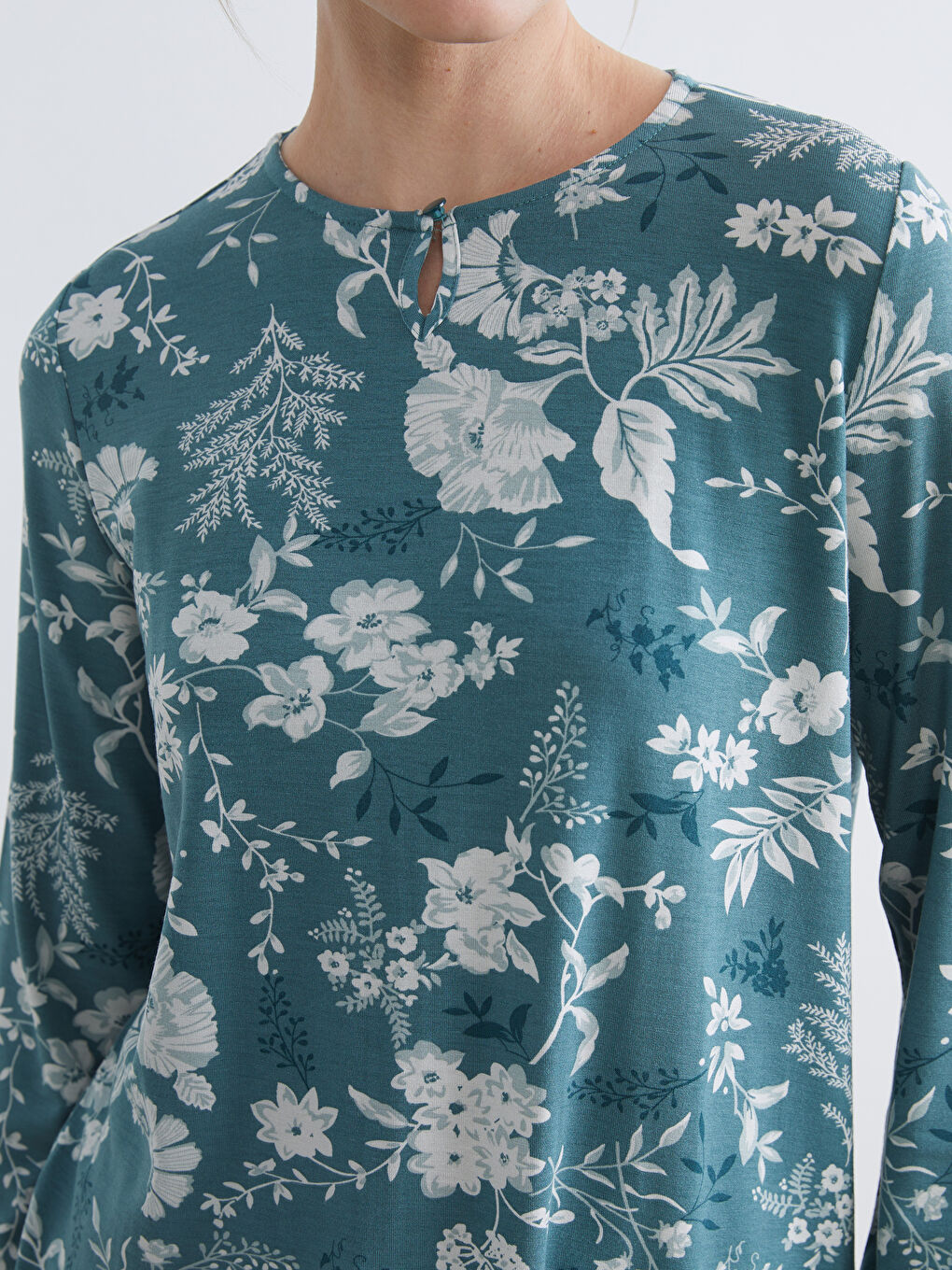 Mavi Bisiklet Yaka Desenli Bluz	-2