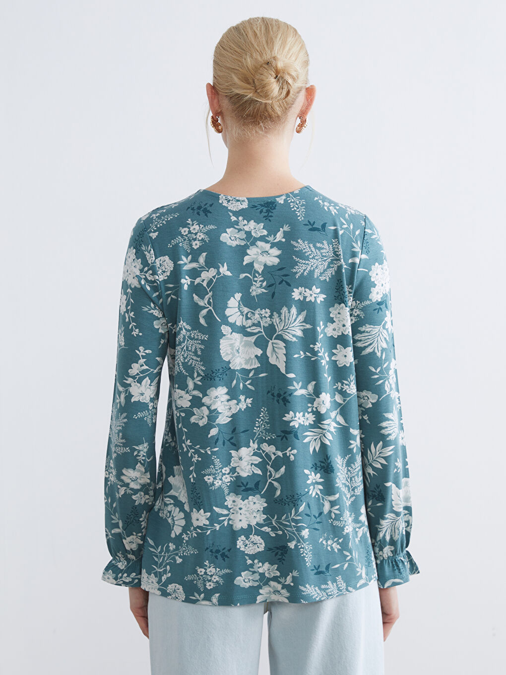 Mavi Bisiklet Yaka Desenli Bluz	-3