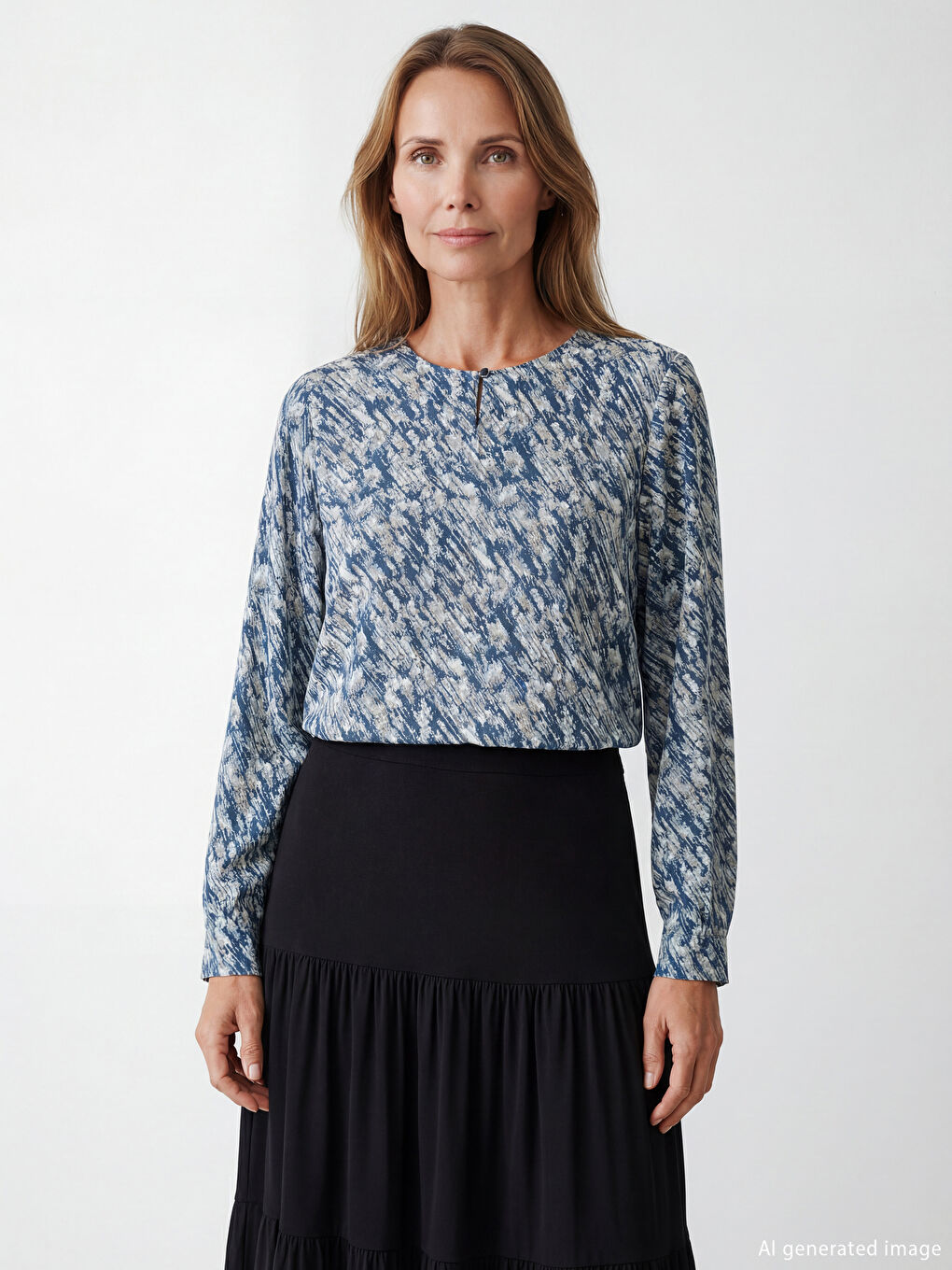 Mavi Bisiklet Yaka Desenli Bluz	