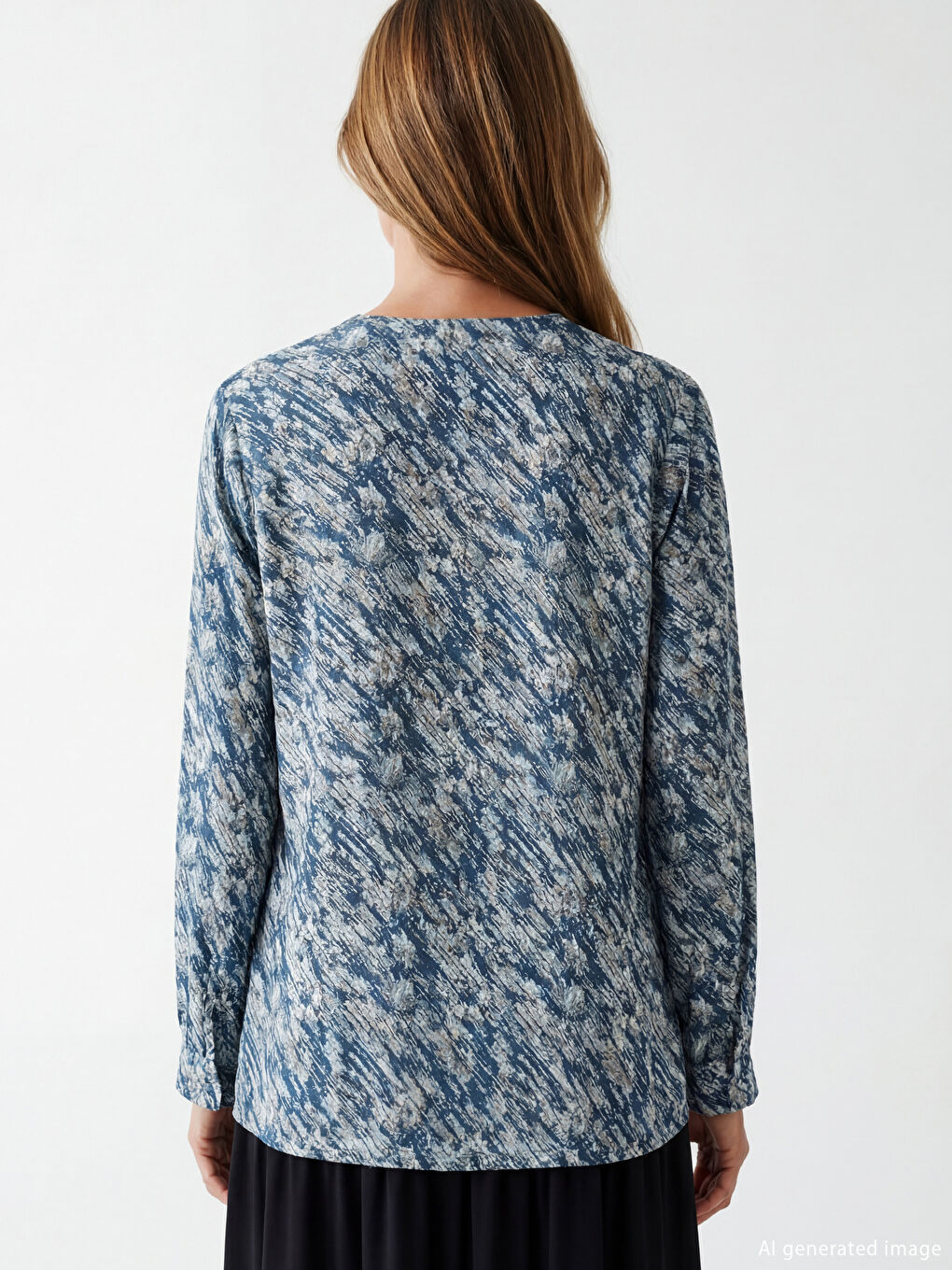 Mavi Bisiklet Yaka Desenli Bluz	-3