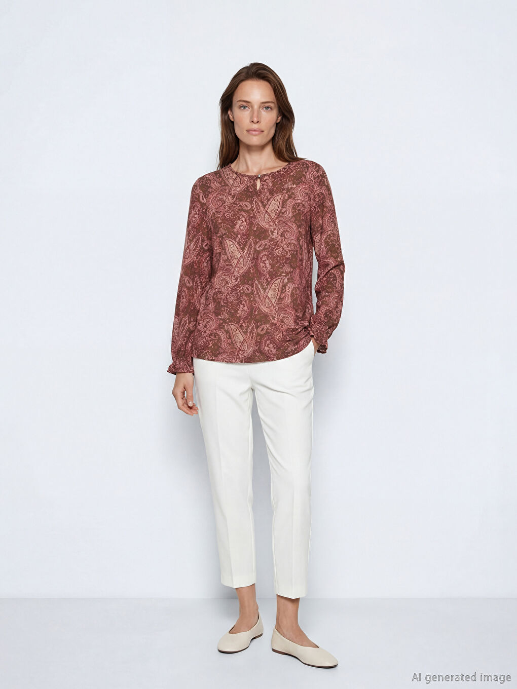 Kahverengi Bisiklet Yaka Desenli Bluz	-1