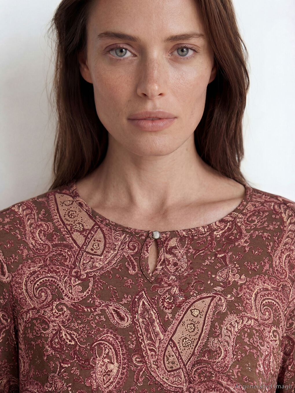 Kahverengi Bisiklet Yaka Desenli Bluz	-2