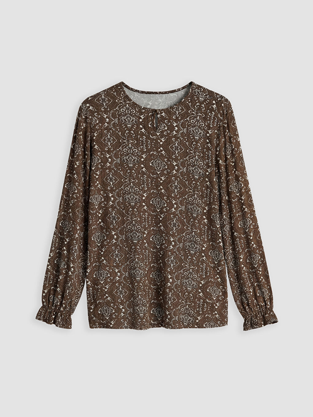 Kahverengi Bisiklet Yaka Desenli Bluz