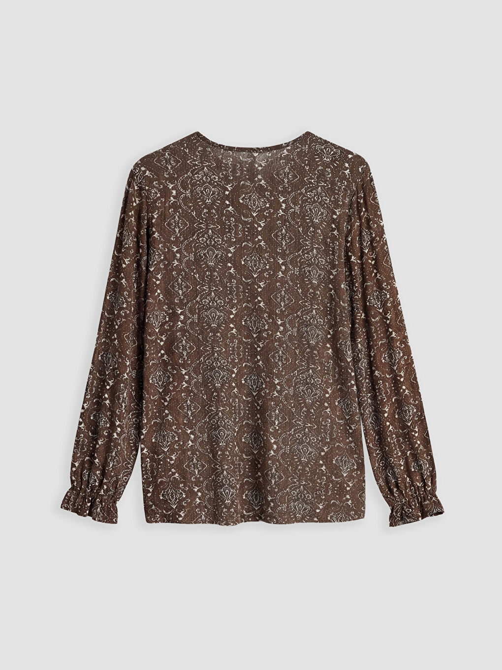 Kahverengi Bisiklet Yaka Desenli Bluz-1