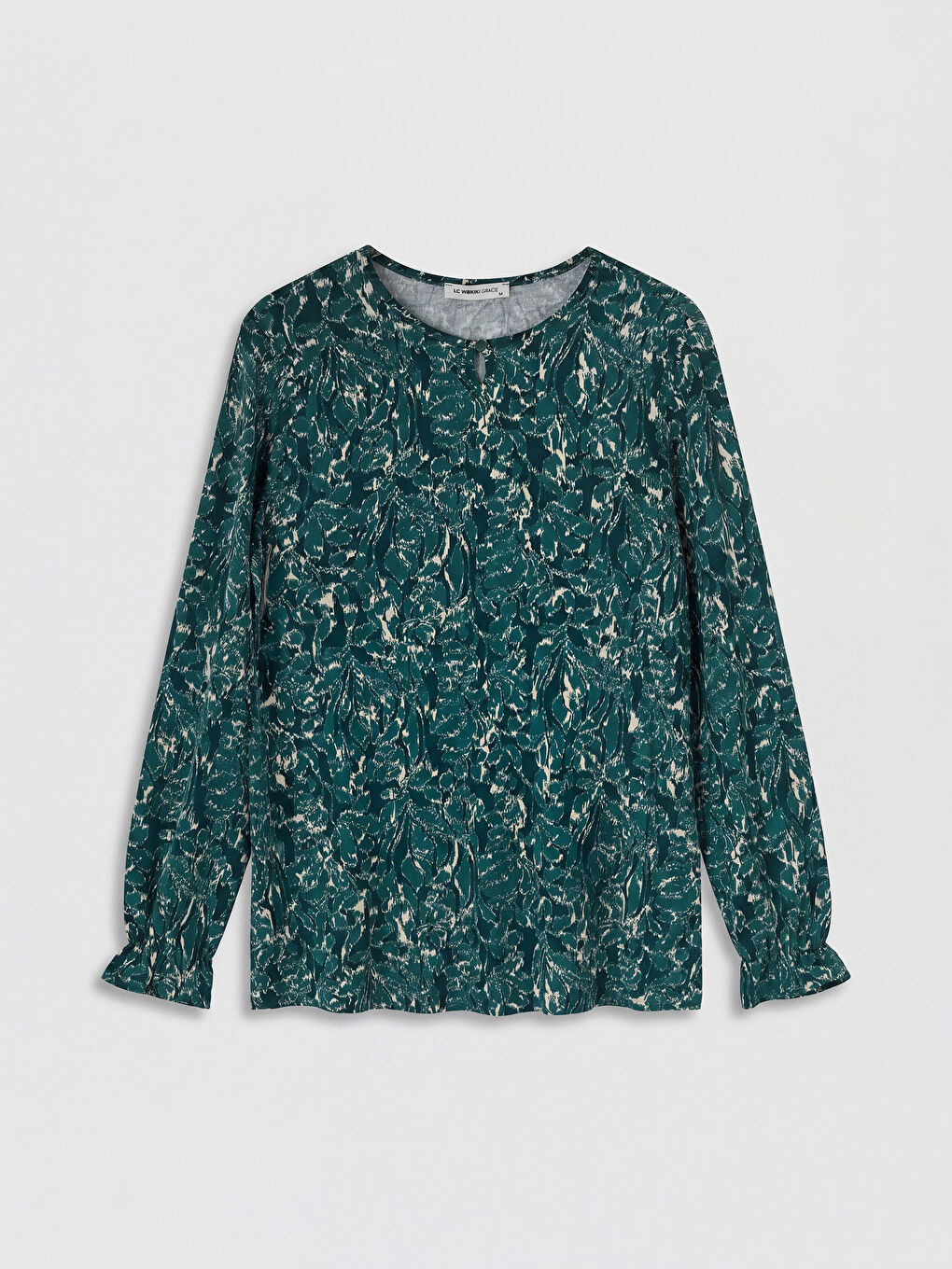 Haki Bisiklet Yaka Desenli Bluz