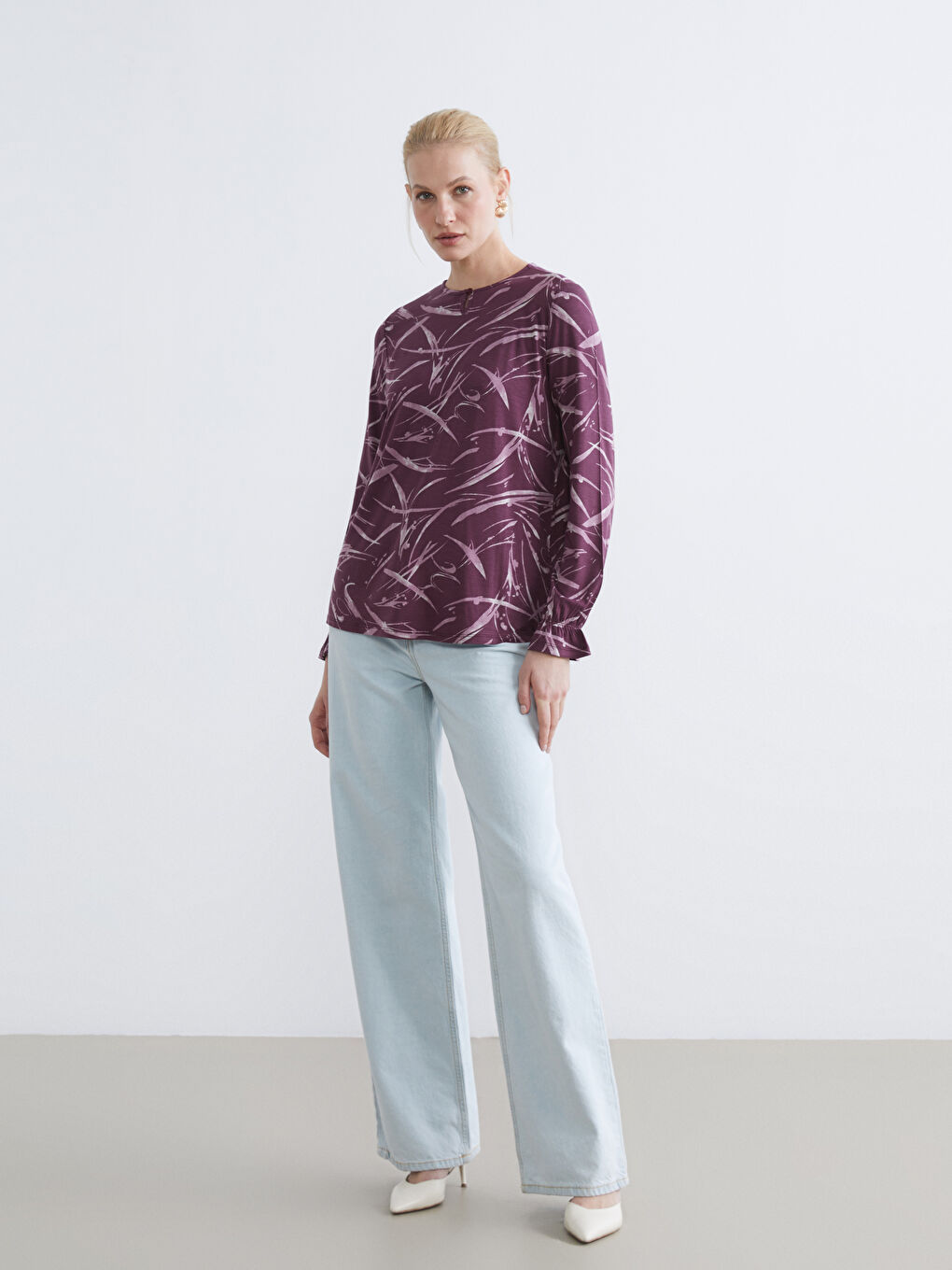 Mürdüm Bisiklet Yaka Desenli Bluz	-1