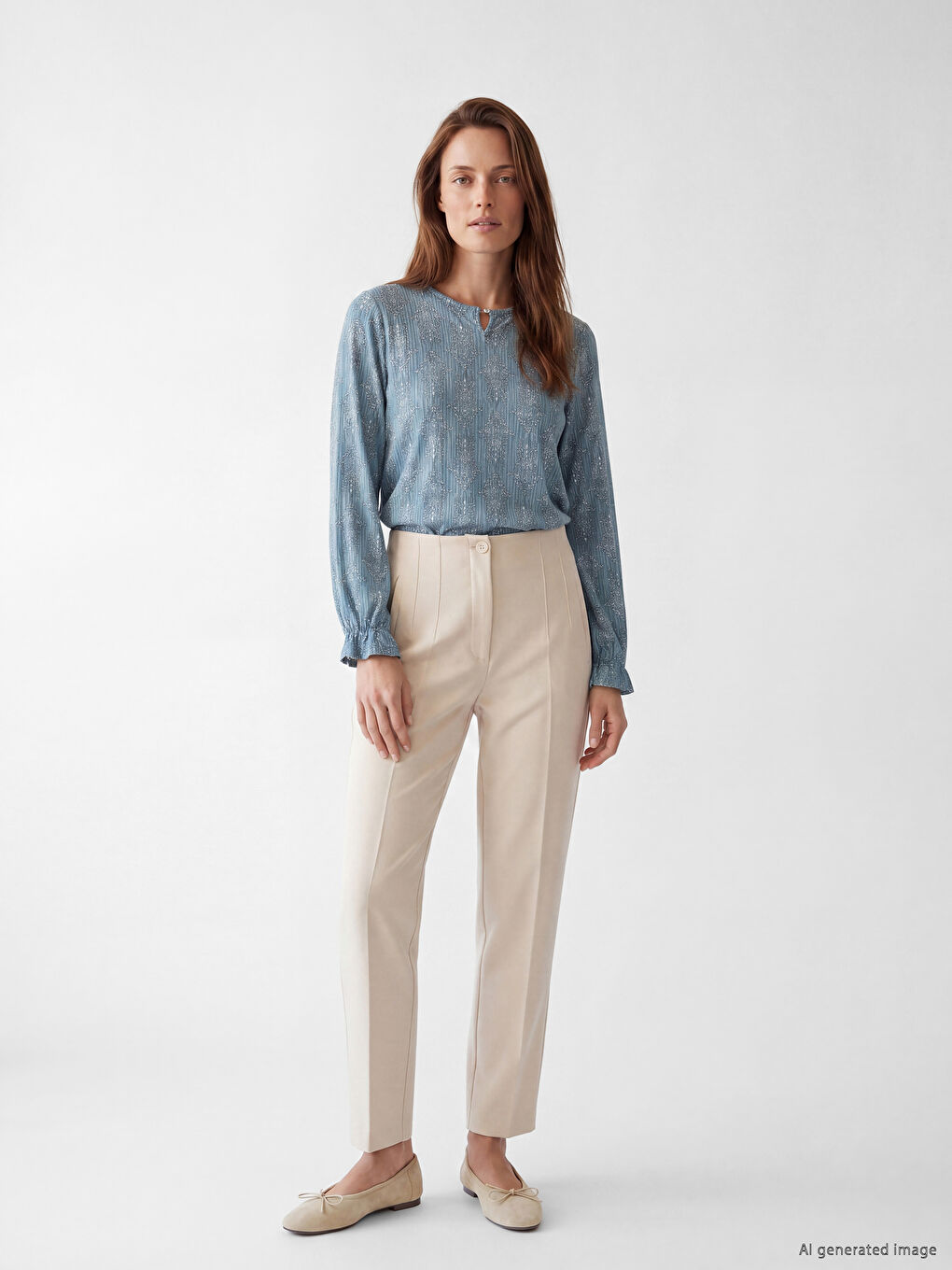 Mavi Bisiklet Yaka Desenli Bluz-1