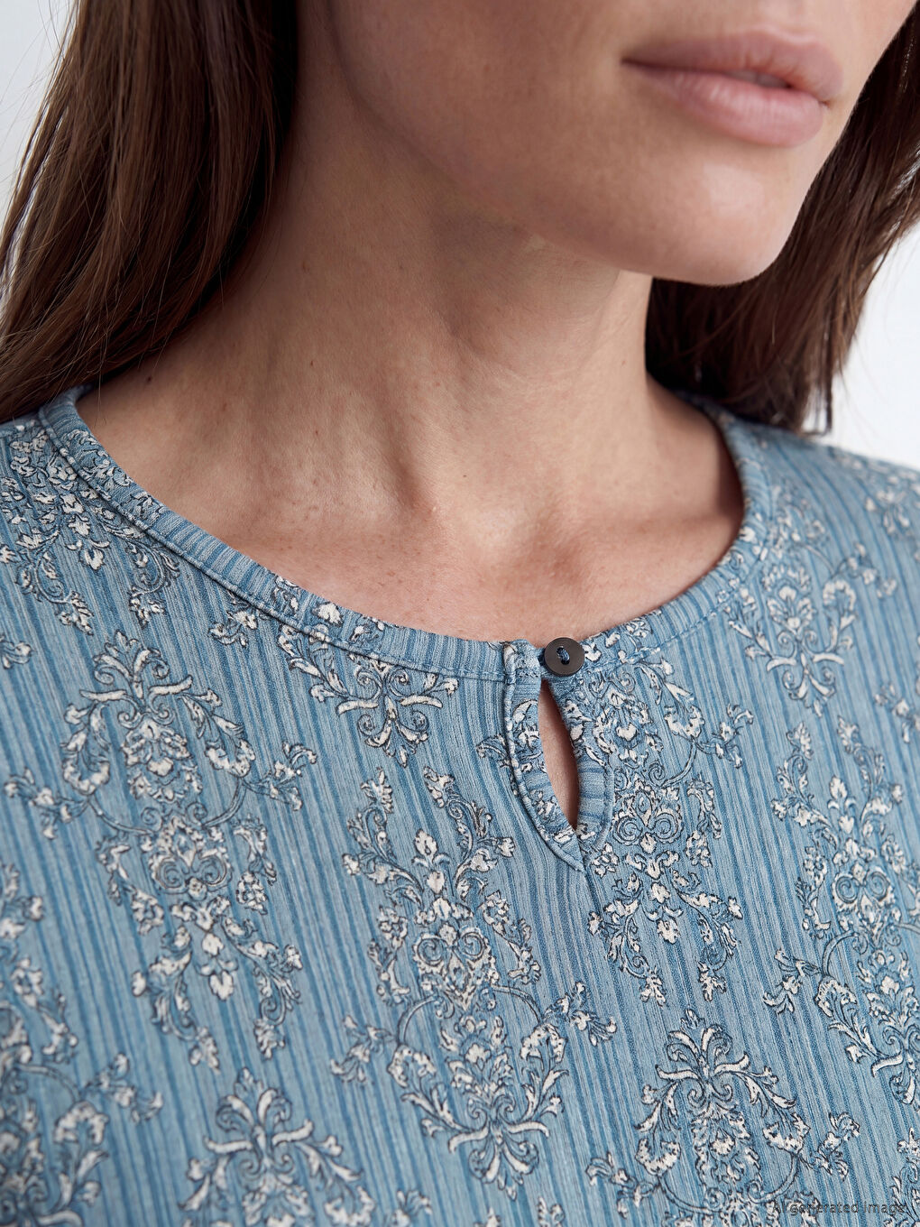 Mavi Bisiklet Yaka Desenli Bluz-2