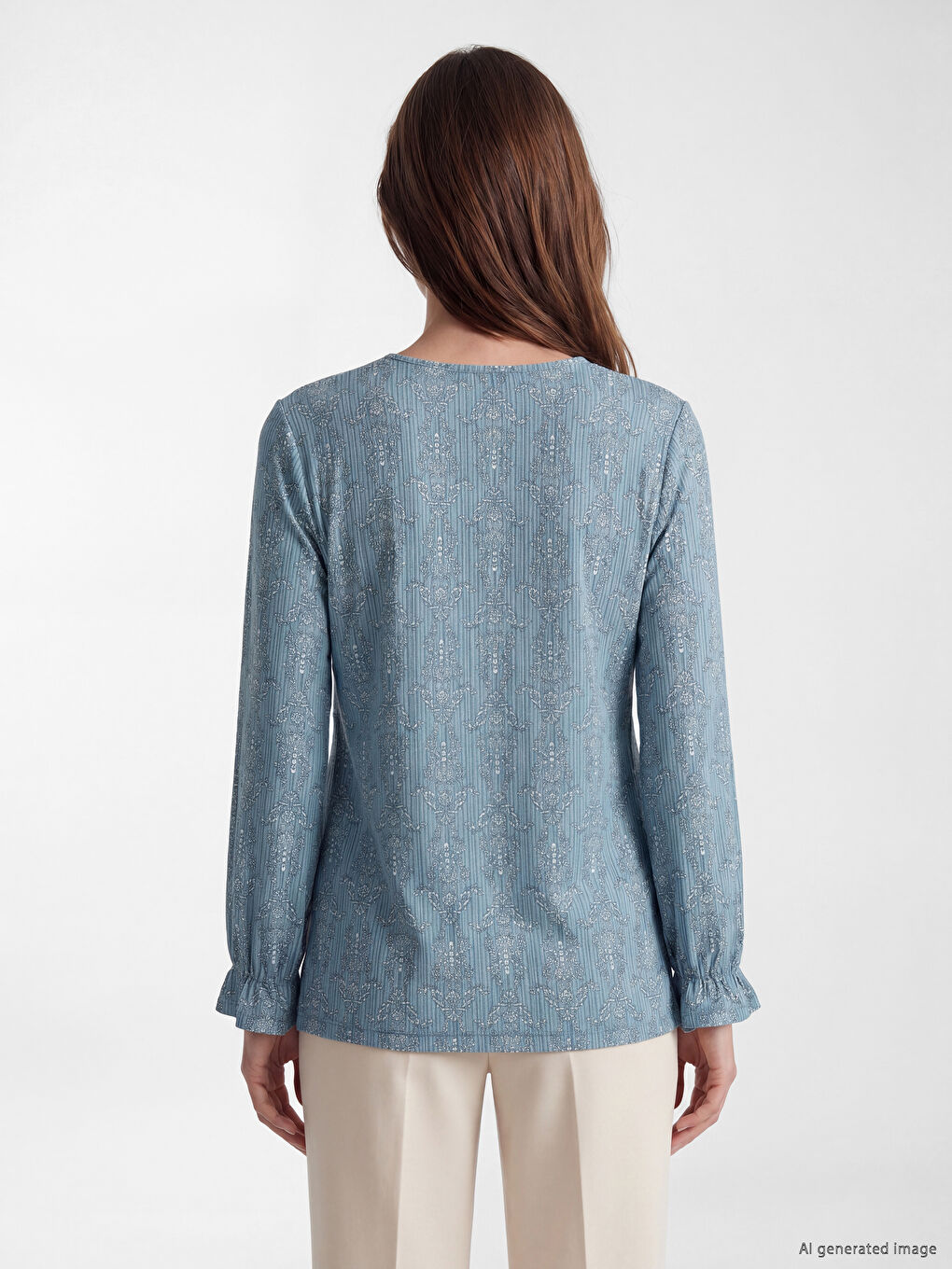 Mavi Bisiklet Yaka Desenli Bluz-3