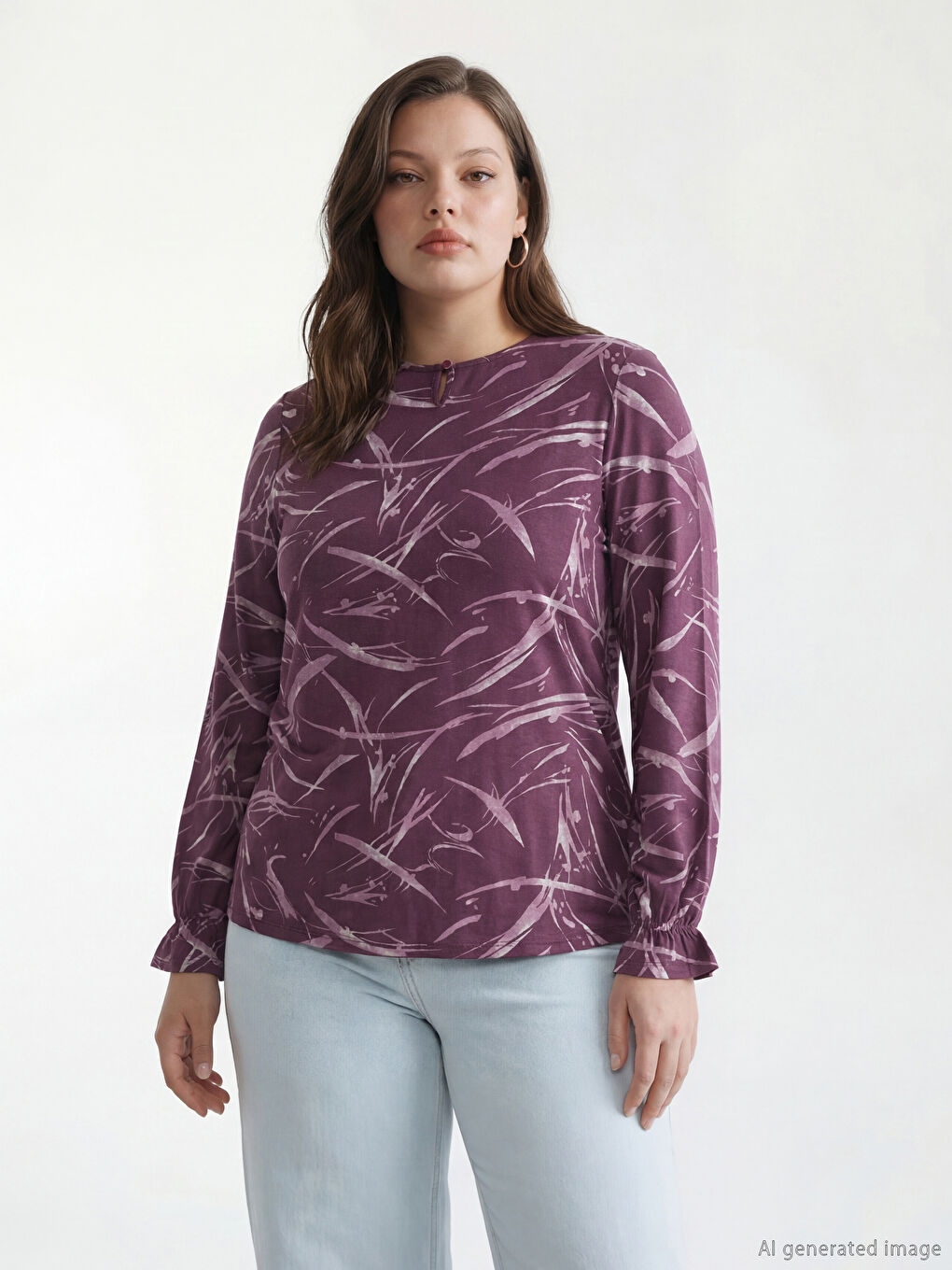 Mürdüm Bisiklet Yaka Desenli Bluz	-1