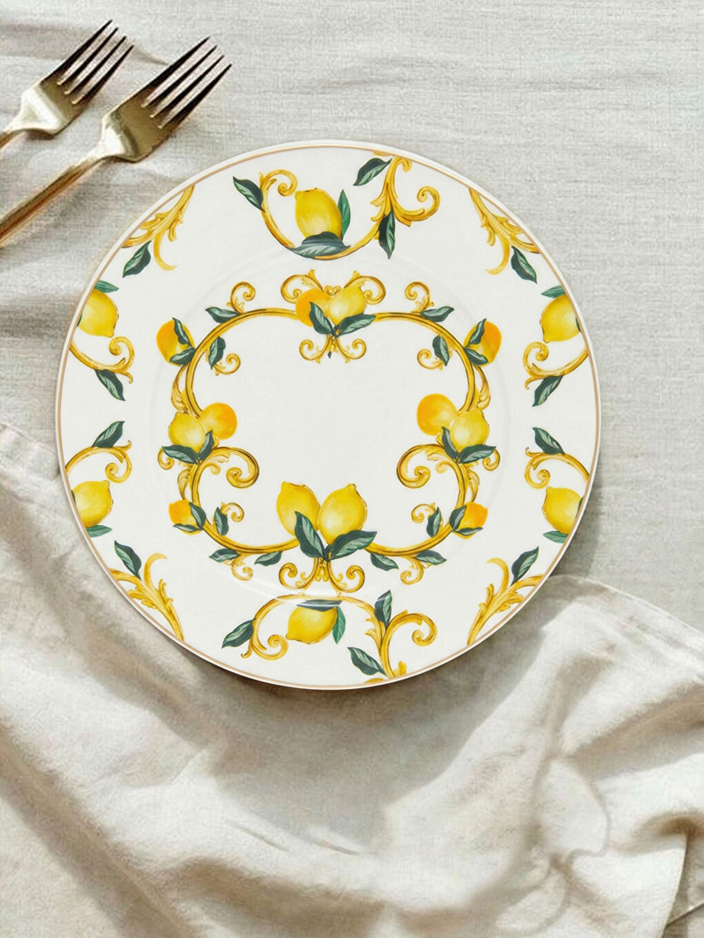 Karışık Limon Baskılı Porselen Tabak