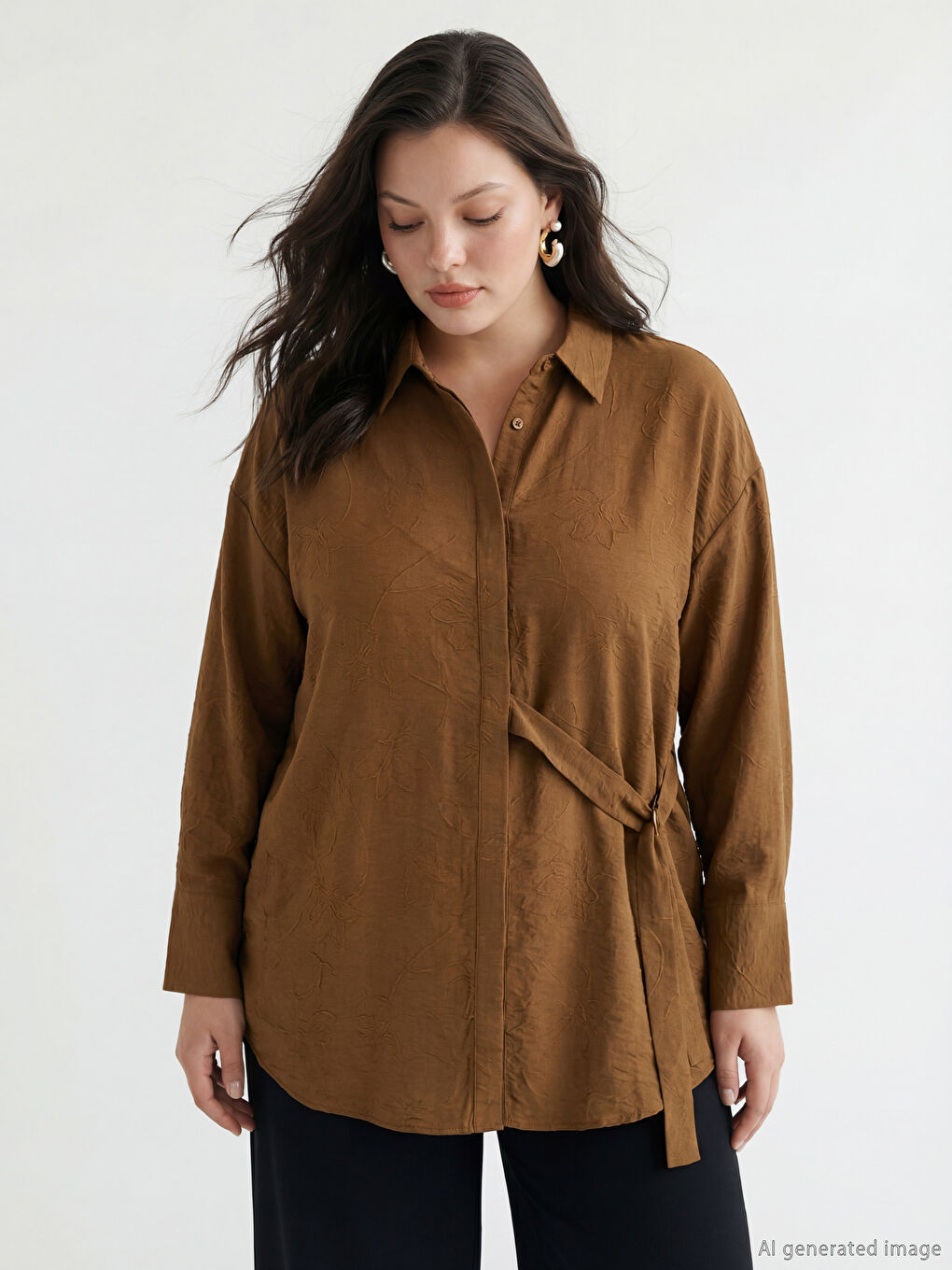 Floral Women's Shirt Tunic with Belt-2