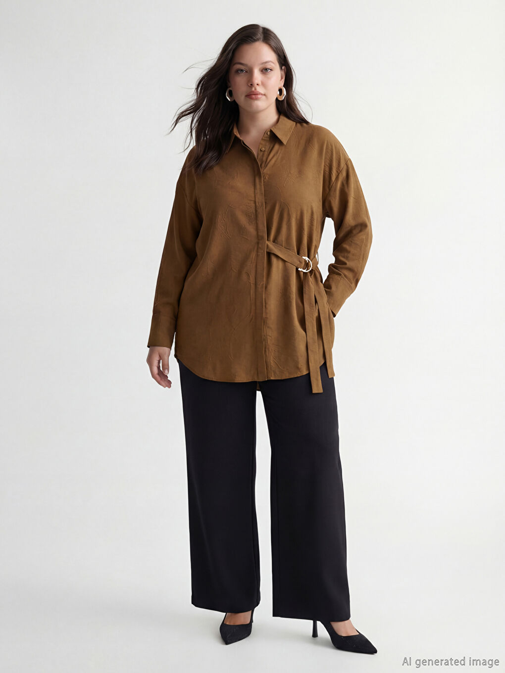 Floral Women's Shirt Tunic with Belt-5