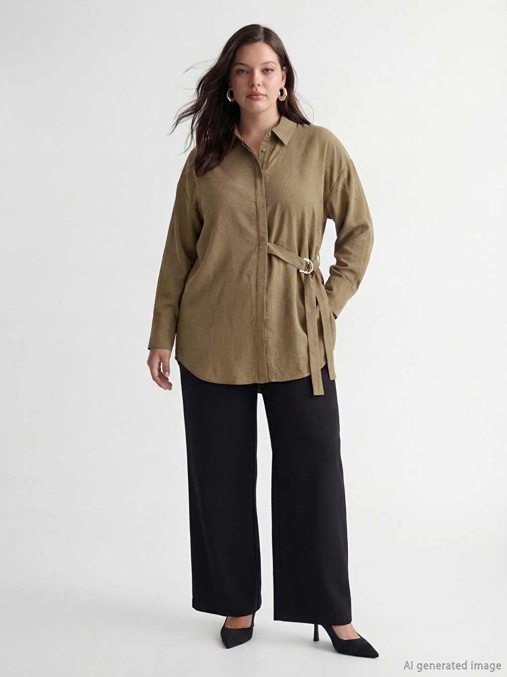 Floral Women's Shirt Tunic with Belt-1