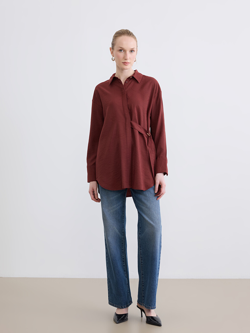 Floral Women's Shirt Tunic with Belt-1