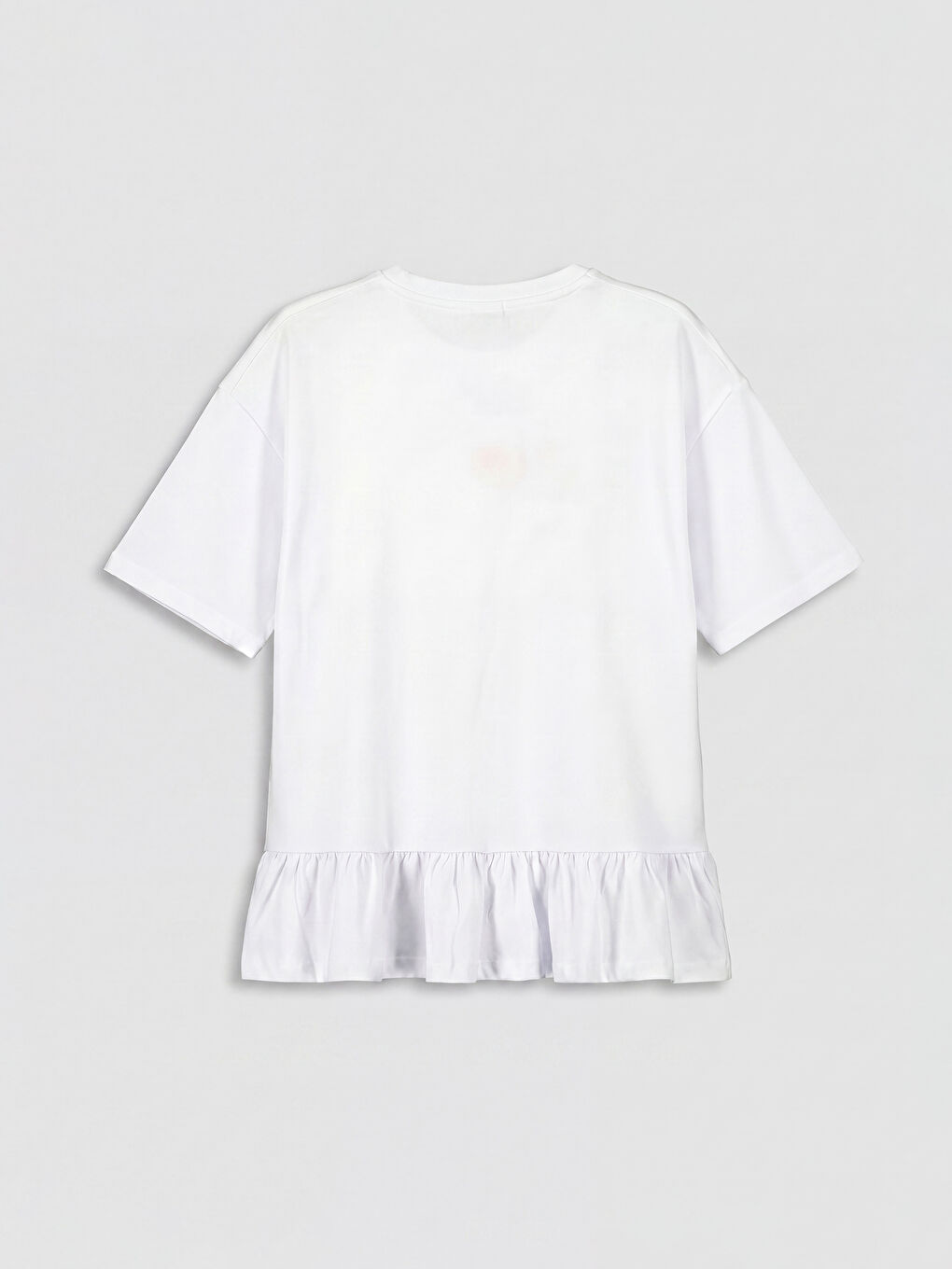 Beyaz Fiyonk Baskılı Fırfırlı Kız Çocuk Tişört-1