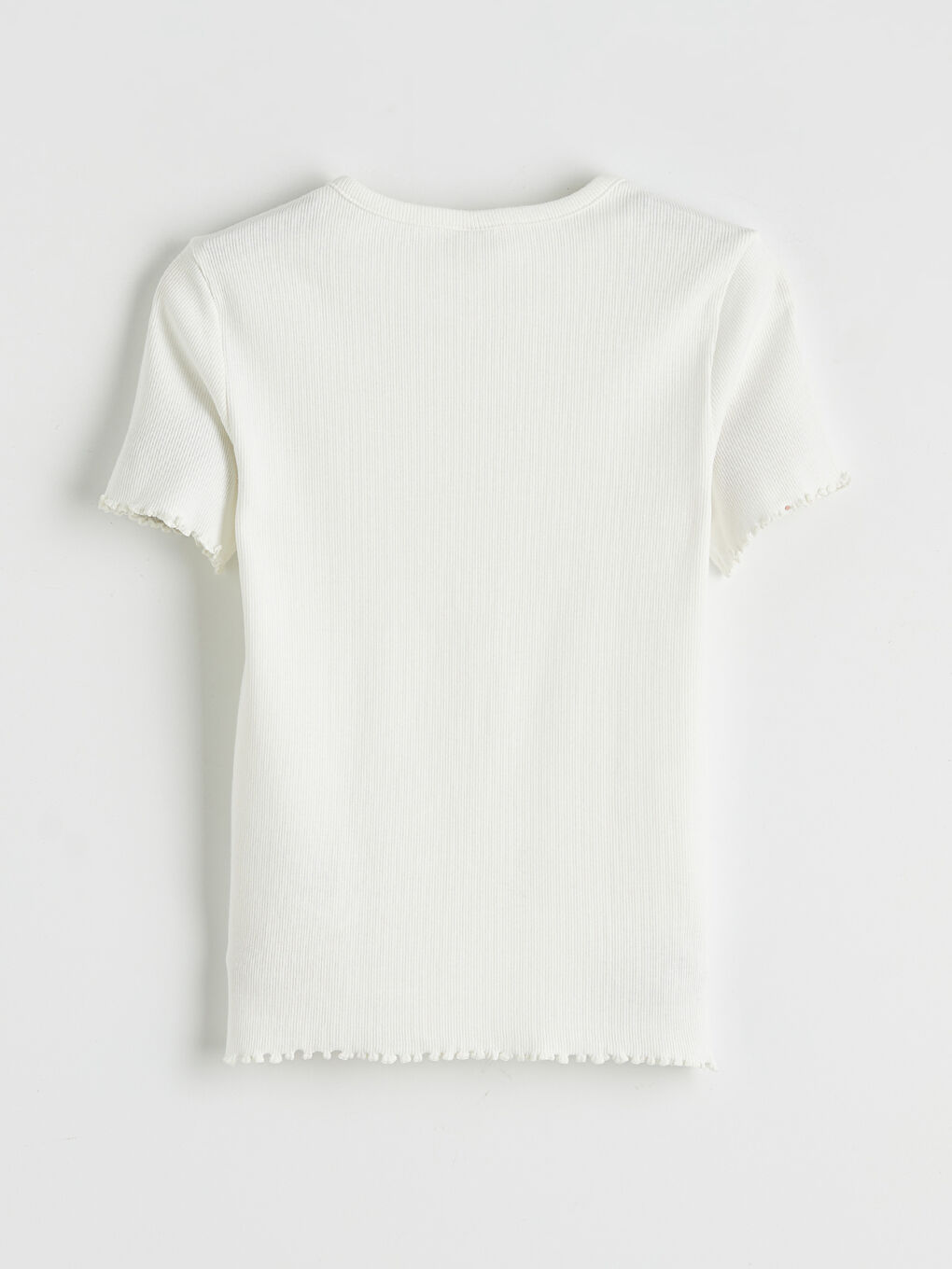 Ekru Nakışlı Kız Çocuk Fitilli Tişört-1