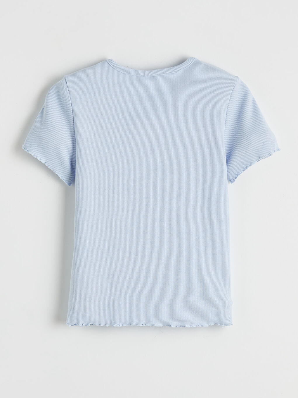 Mavi Çiçek Desenli Kız Çocuk Fitilli Tişört-1