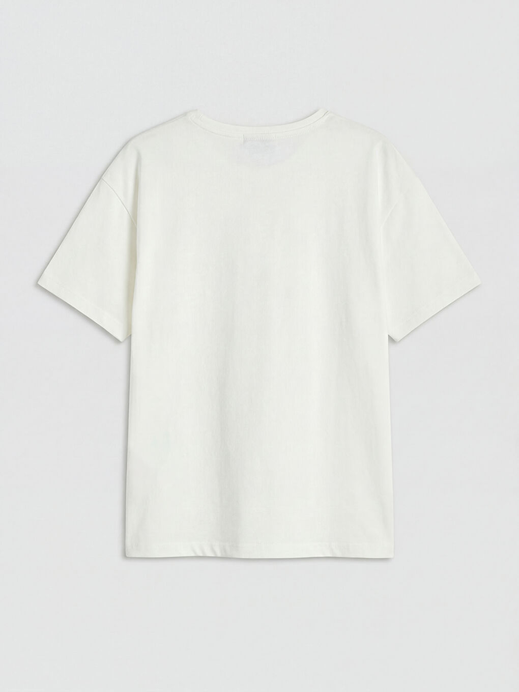 Beyaz Bisiklet Yaka Nakışlı Kız Çocuk Tişört-1