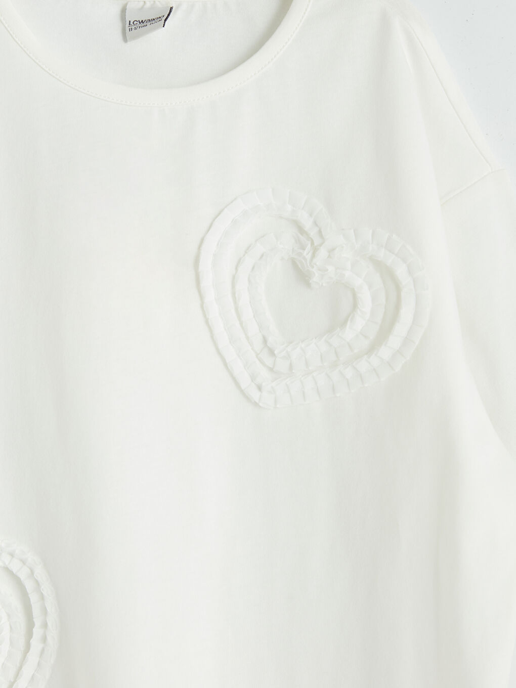 Beyaz Bisiklet Yaka Nakışlı Kız Çocuk Tişört-2