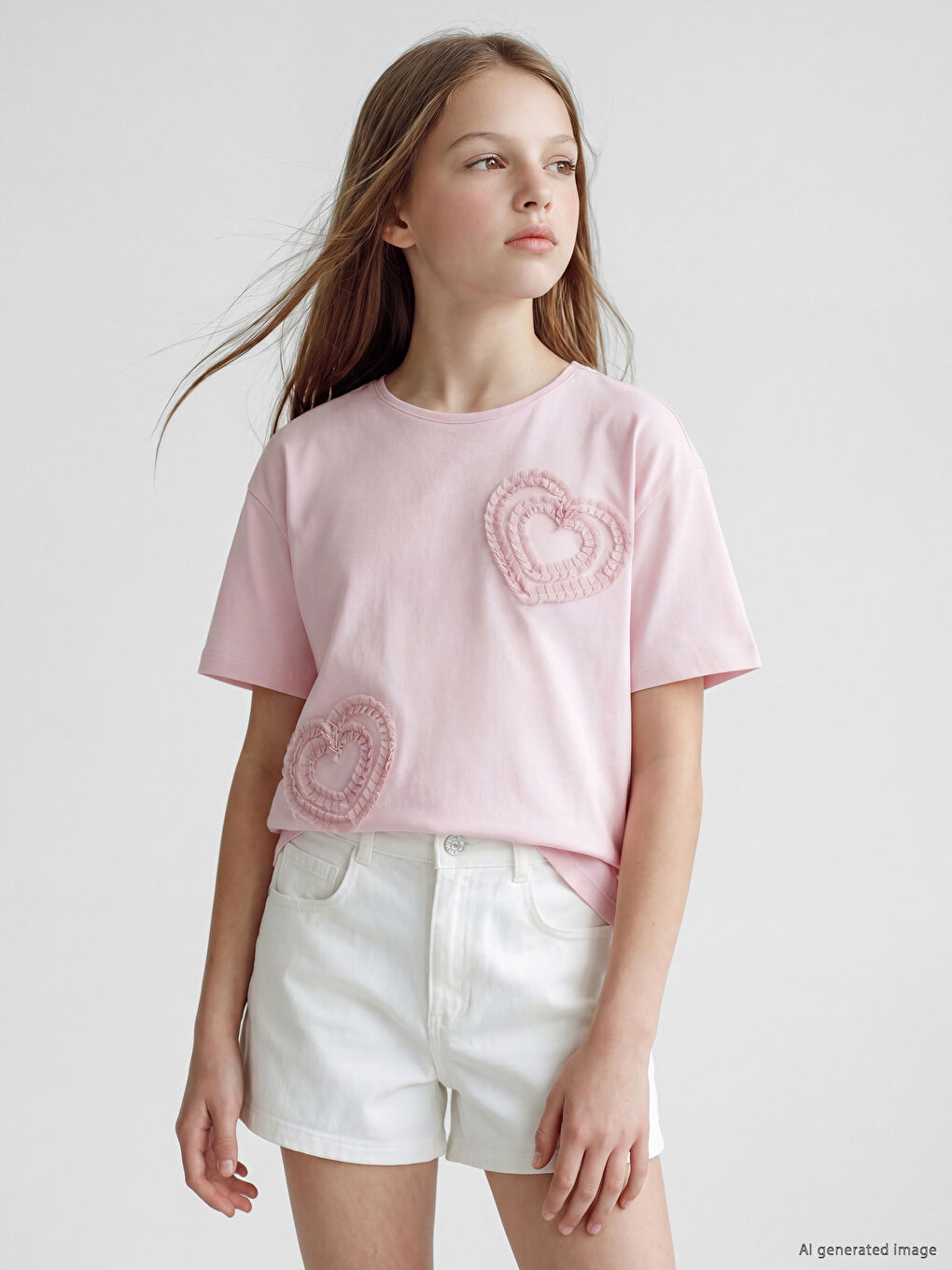 Crew Neck Embroidered Girls' T-Shirt