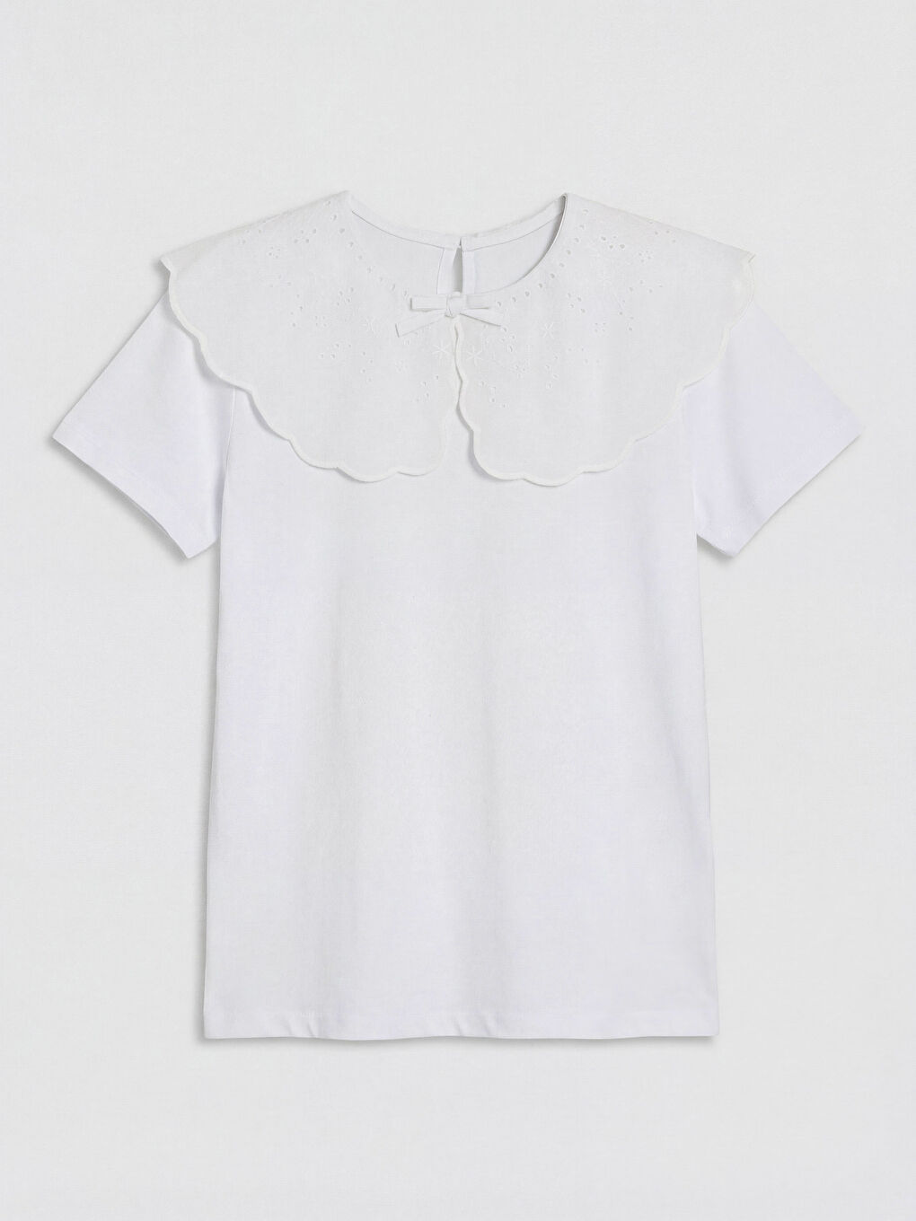 Ekru Bebe Yaka Fiyonklu Kız Çocuk Tişört