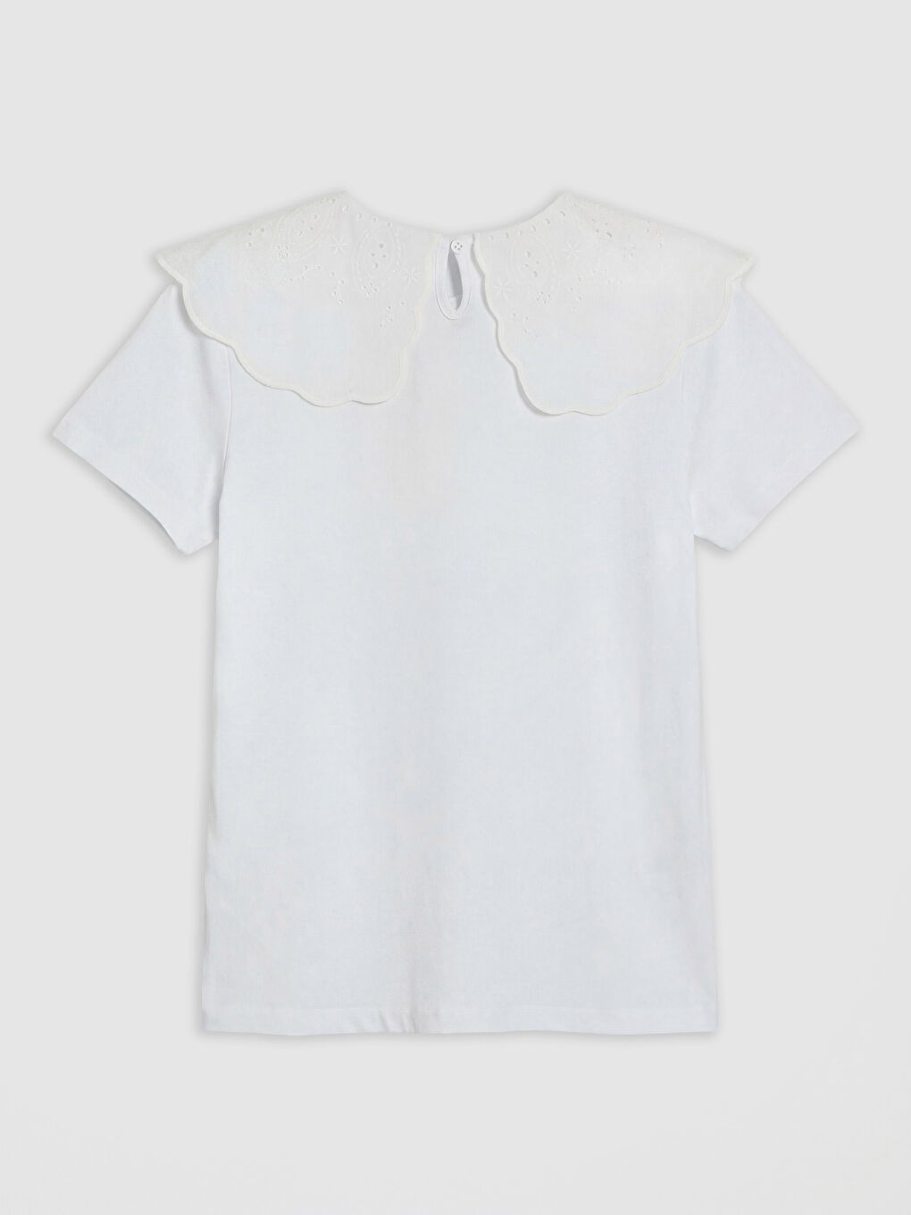 Ekru Bebe Yaka Fiyonklu Kız Çocuk Tişört-1