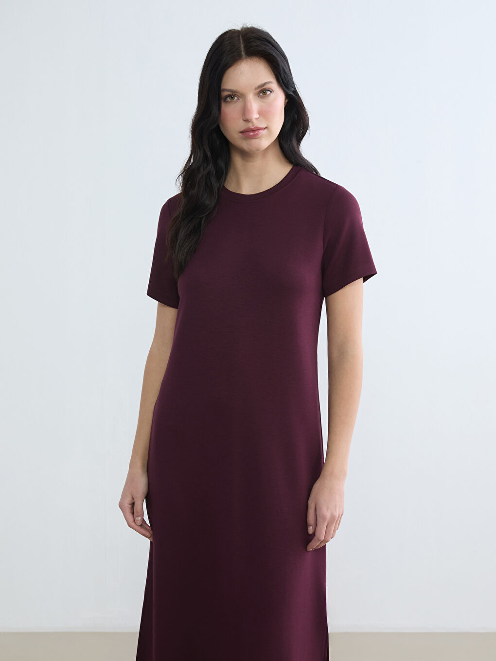 Mürdüm Bisiklet Yaka Yırtmaçlı Elbise-1