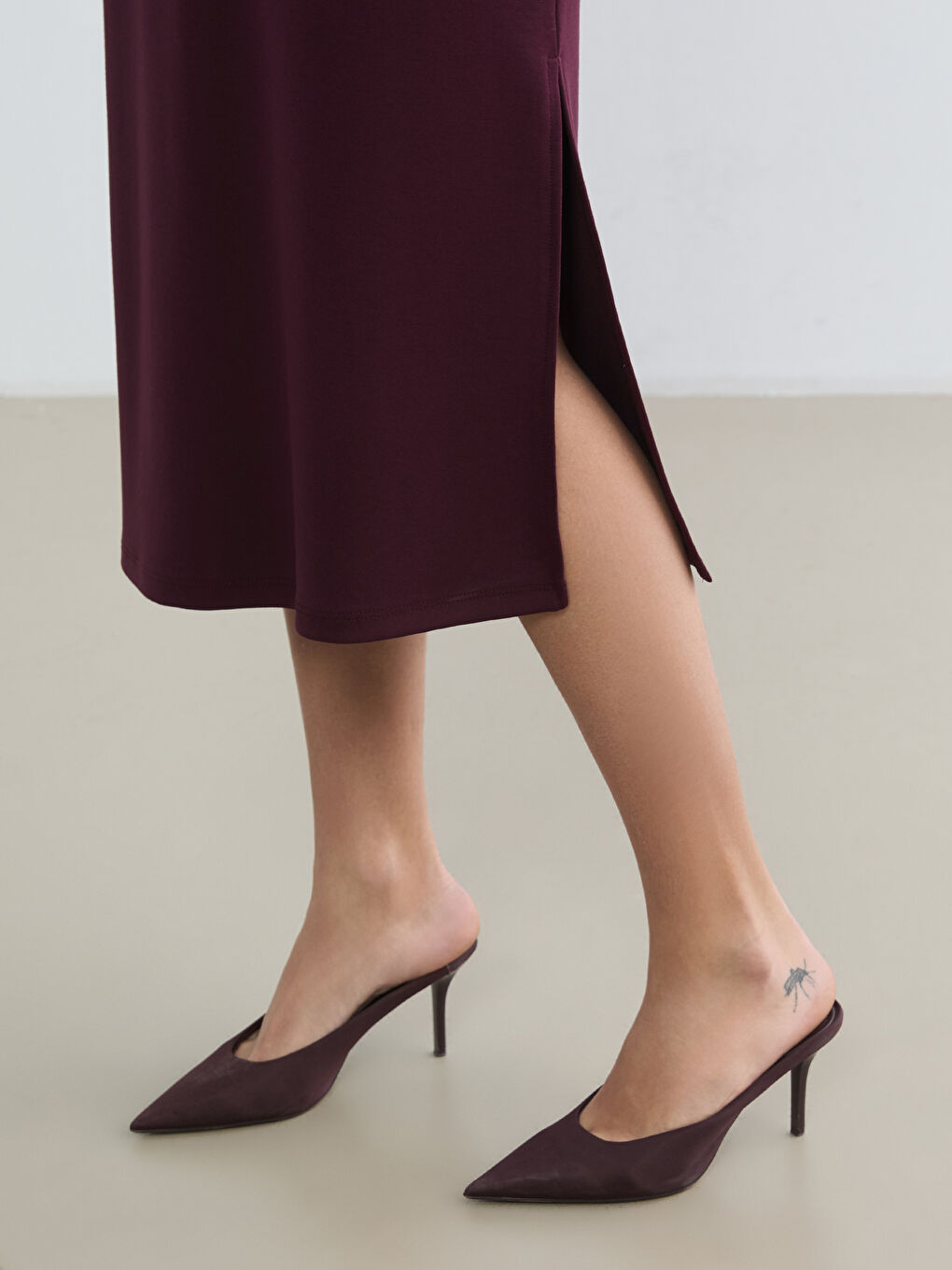 Mürdüm Bisiklet Yaka Yırtmaçlı Elbise-2