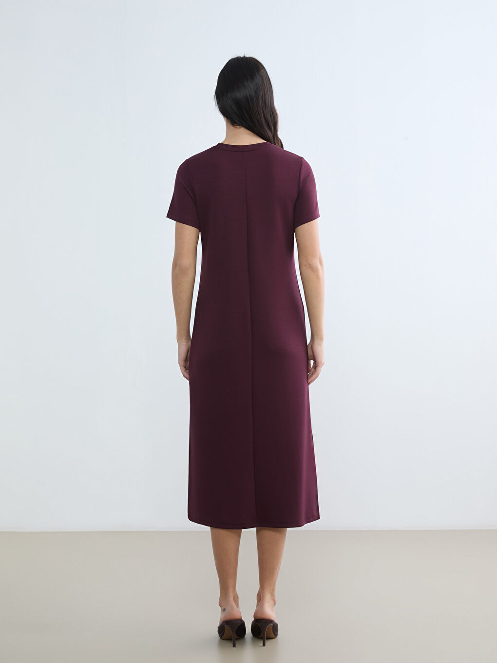 Mürdüm Bisiklet Yaka Yırtmaçlı Elbise-3