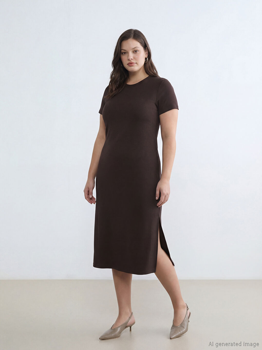 Crew Neck Dress with Slit-1
