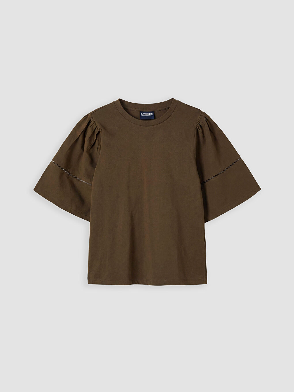 Kahverengi Bisiklet Yaka Kız Çocuk Tişört