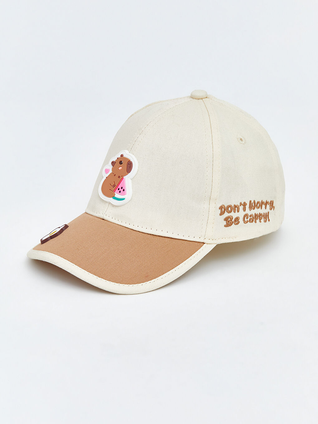 Bej Hayvan Nakışlı Kız Bebek Kep Şapka-1