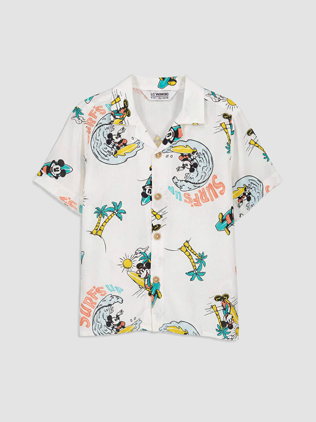 Beyaz Mickey Mouse Baskılı Erkek Çocuk Gömlek