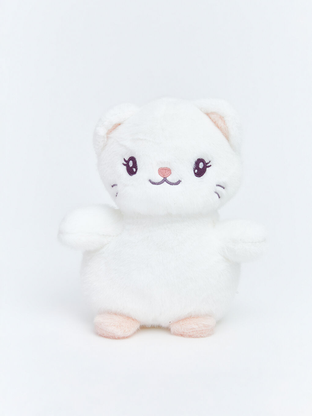 Beyaz Kedi Figürlü Pelüş Bebek Kırlent 24 cm-1