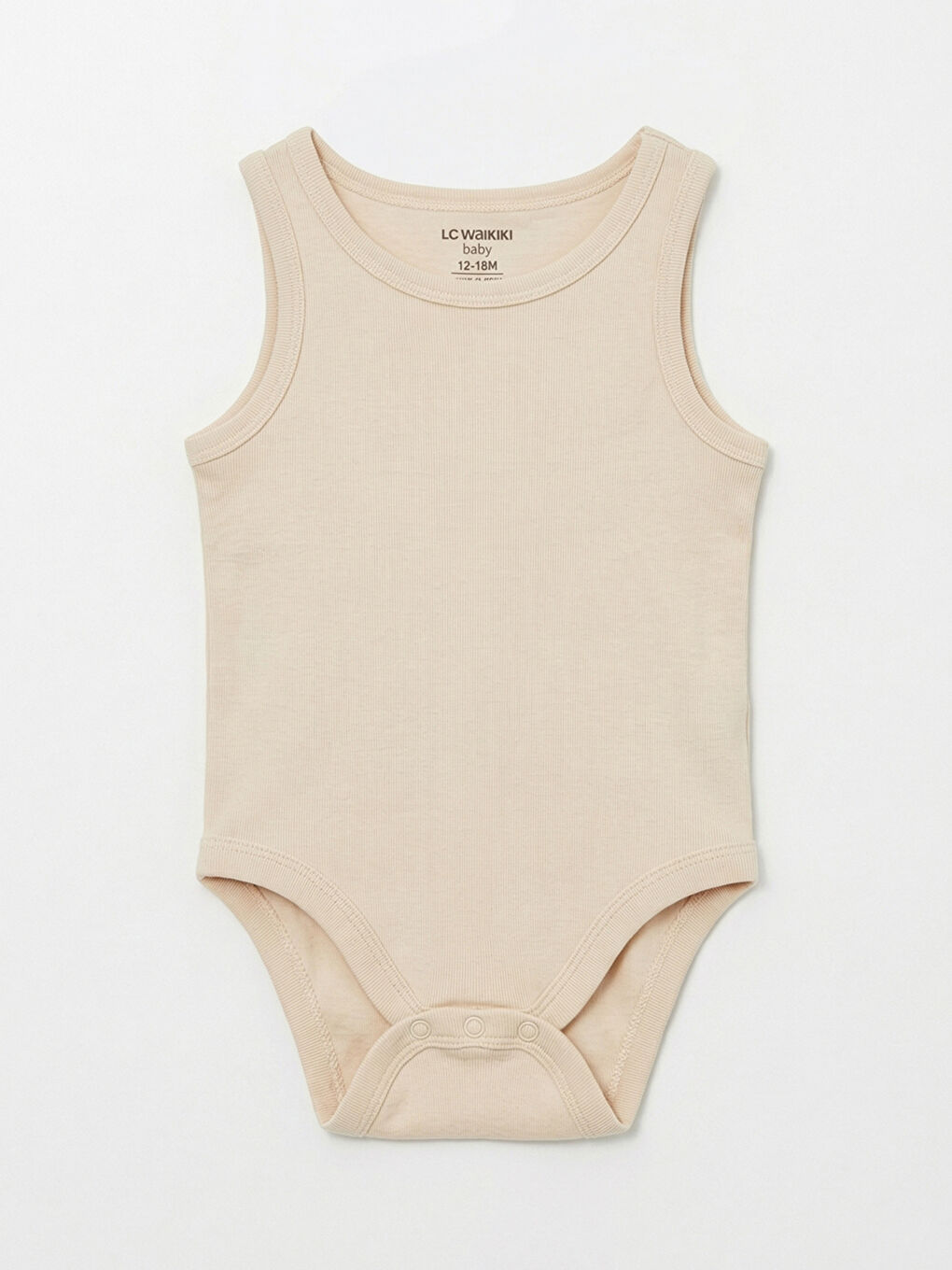 Bej Bisiklet Yaka Erkek Bebek Çıtçıtlı Body