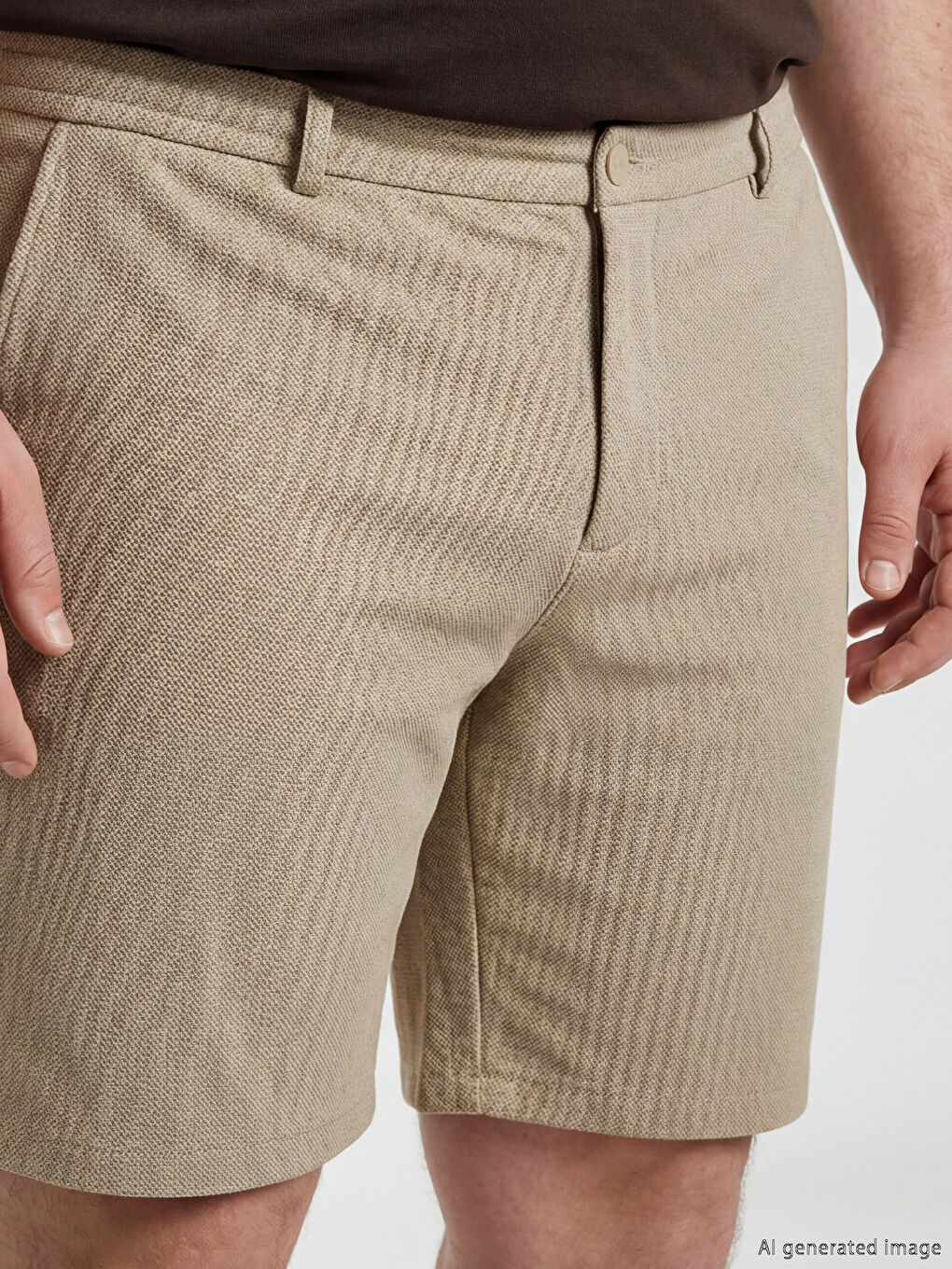 Bej Standart Kalıp Erkek Şort-2