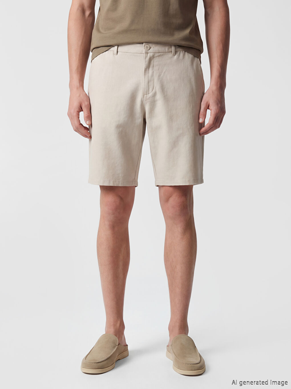Bej Standart Kalıp Erkek Şort-2