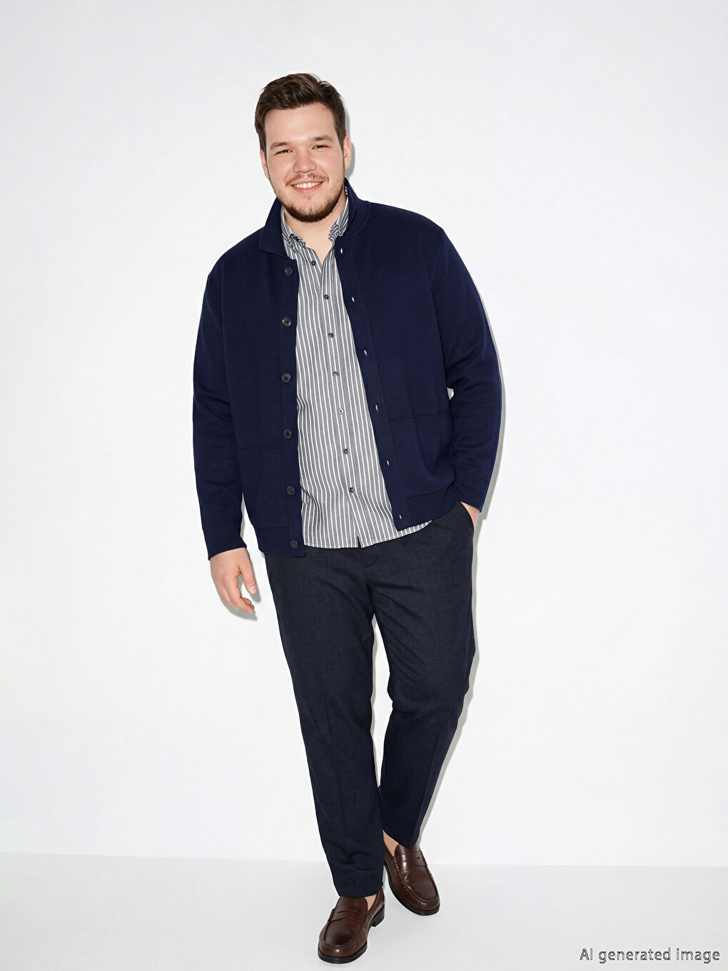 Lacivert Standart Kalıp Armürlü Erkek Pantolon-1