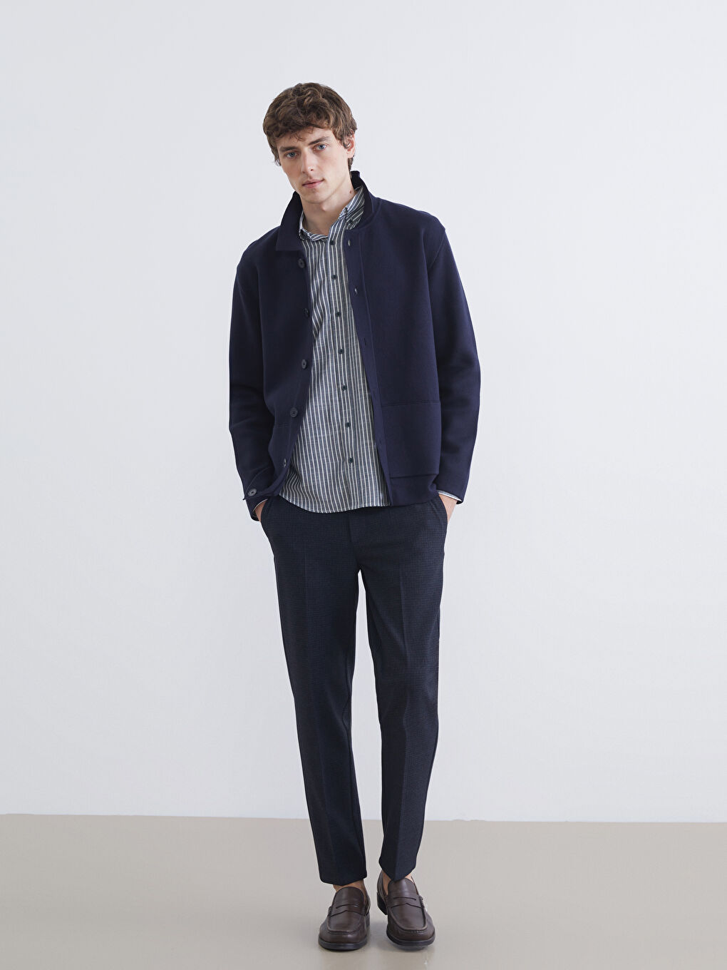 Lacivert Standart Kalıp Armürlü Erkek Pantolon