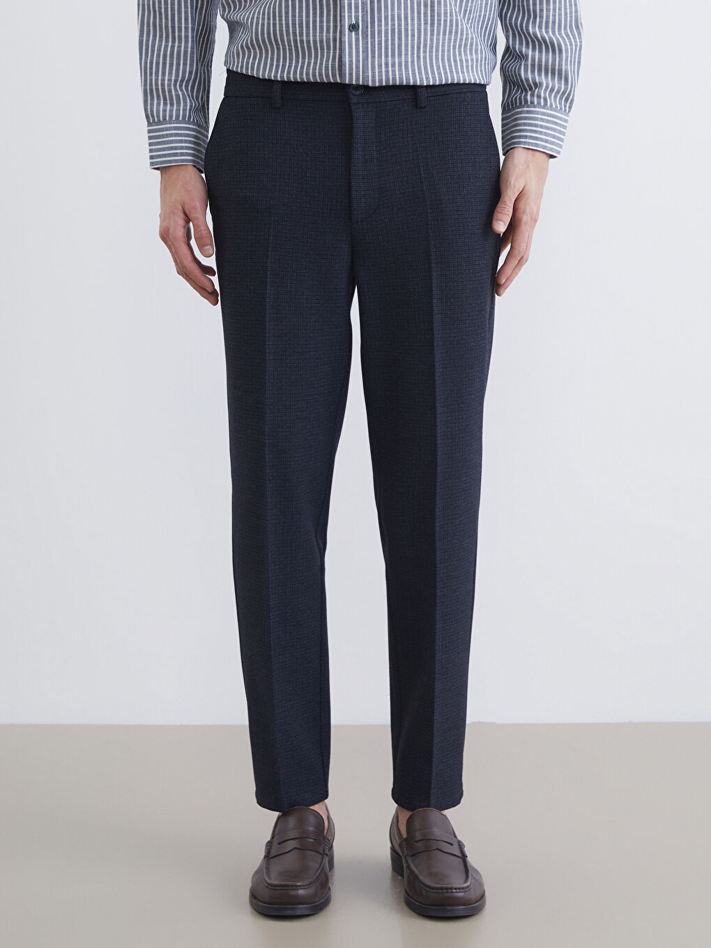 Lacivert Standart Kalıp Armürlü Erkek Pantolon-1