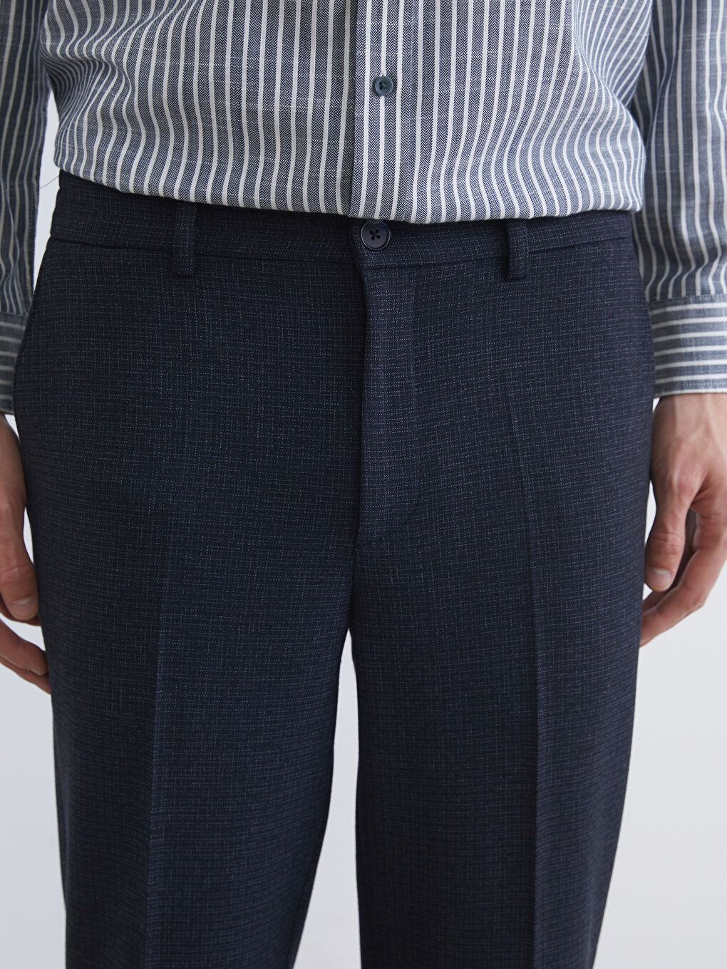 Lacivert Standart Kalıp Armürlü Erkek Pantolon-2