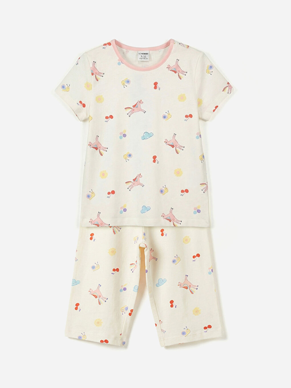 Ekru Kız Bebek Kaprili Pijama Takımı