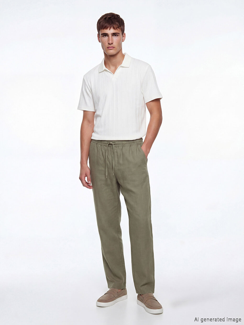 بنطلون رجالي بقصة عادية بمظهر الكتان