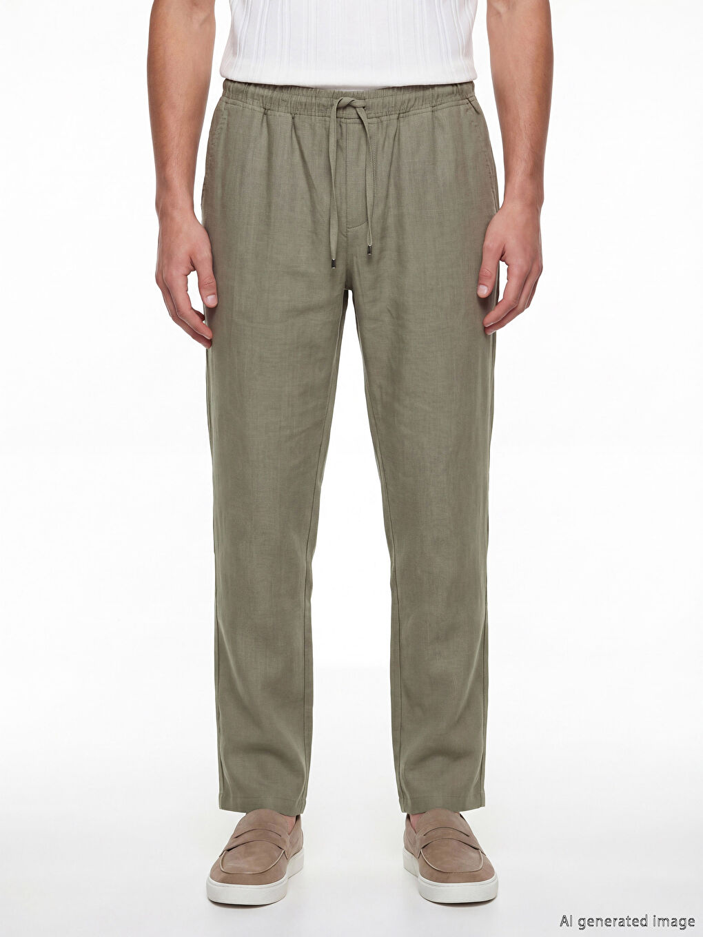 بنطلون رجالي بقصة عادية بمظهر الكتان-1