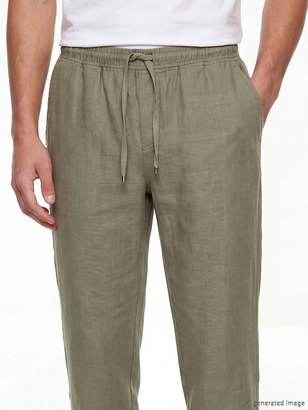 بنطلون رجالي بقصة عادية بمظهر الكتان-2