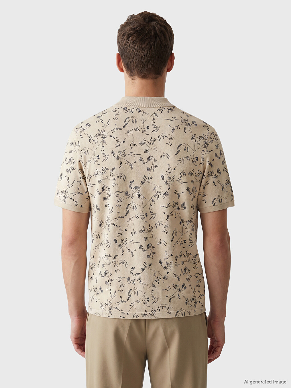 Bej Polo Yaka Desenli Erkek Tişört-3